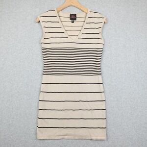 2B Bebe Dress Womens Large Beige Striped Contour Short Sleeveless Casual Stretch
